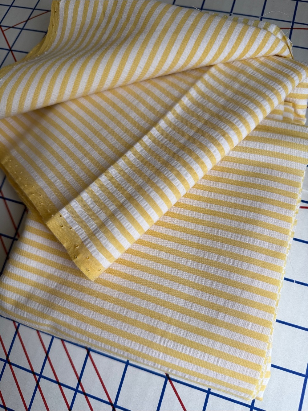 Vintage Yellow White Seersucker Stripe Fabric 1⅓ Yards x 28” Cotton Blend Summer